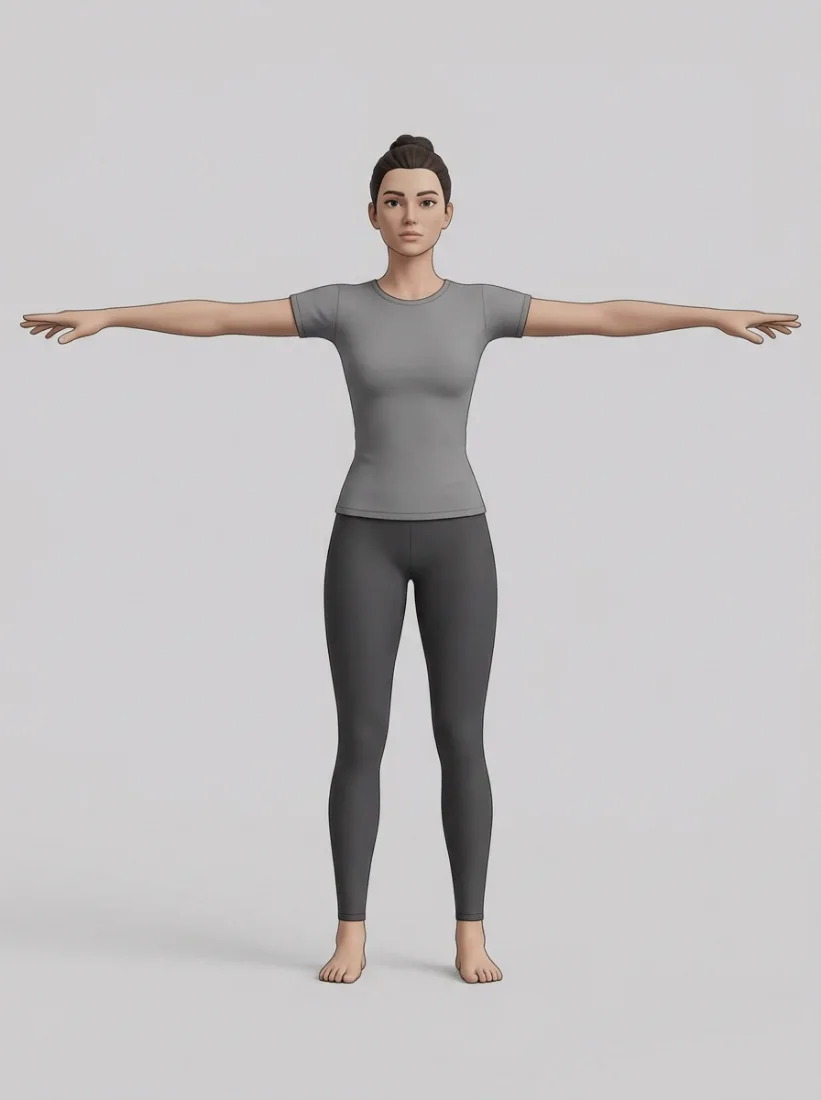 Female base body in T-pose, ready for rigging