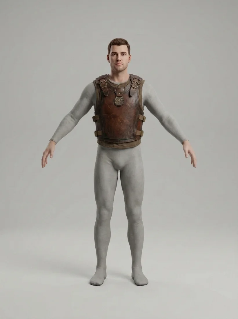 Character wearing the generated leather breastplate