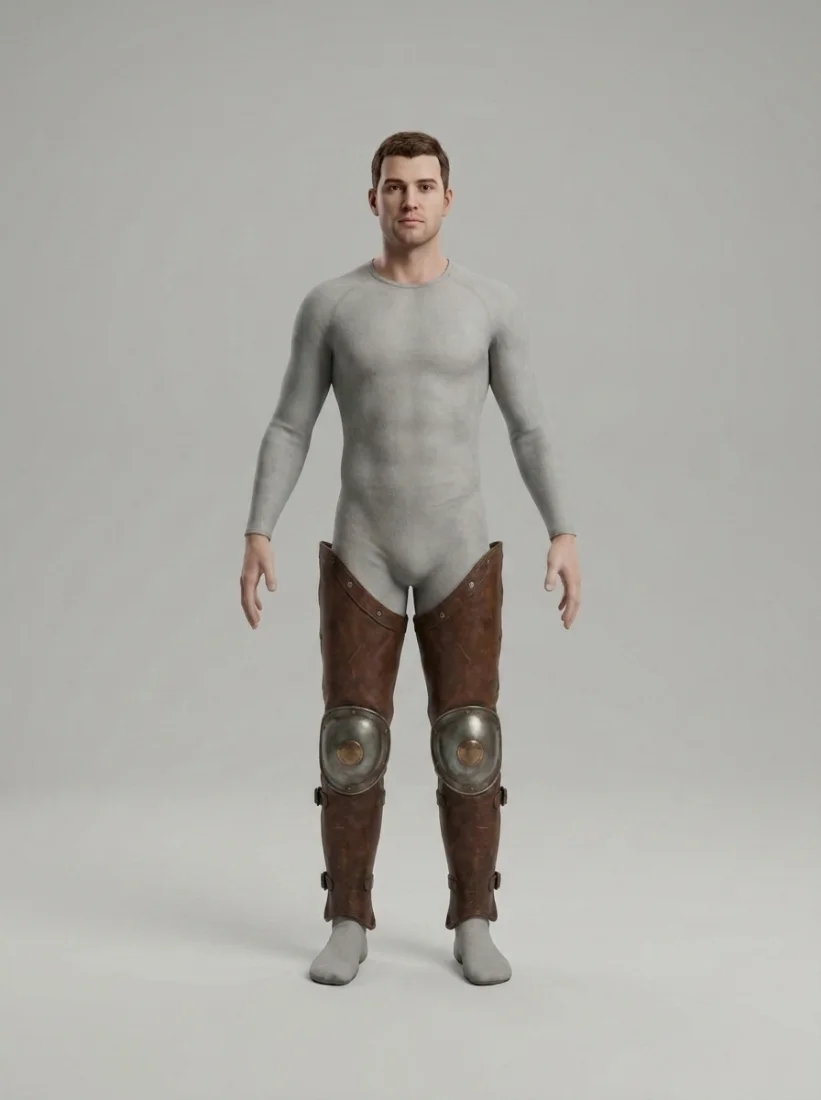 Character wearing the generated leg armor